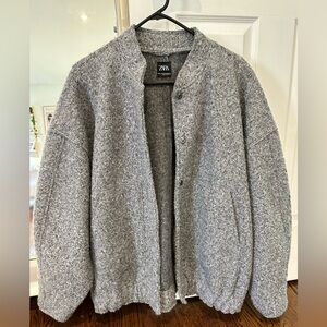Zara Grey Oversized Marl/Wool Bomber Jacket